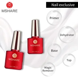 MSHARE 10ml Base Coat  Top Gel Clear Construction Dehydrator Primer Reinforce Soak Off Nails Gels UV LED Glue