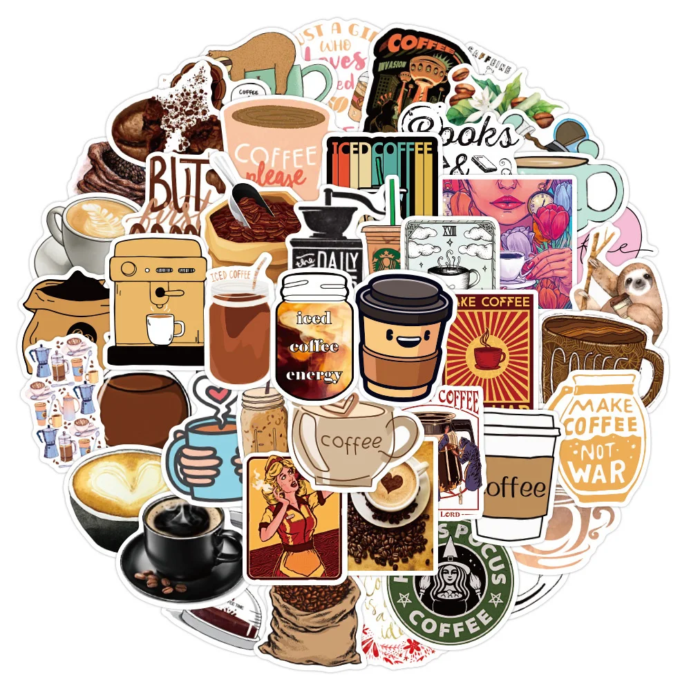 10/30/50PCS Retro Cartoon Coffee Drinks Stickers DIY Diary Phone Laptop bagagli Skateboard Graffiti decalcomanie divertimento per giocattoli per