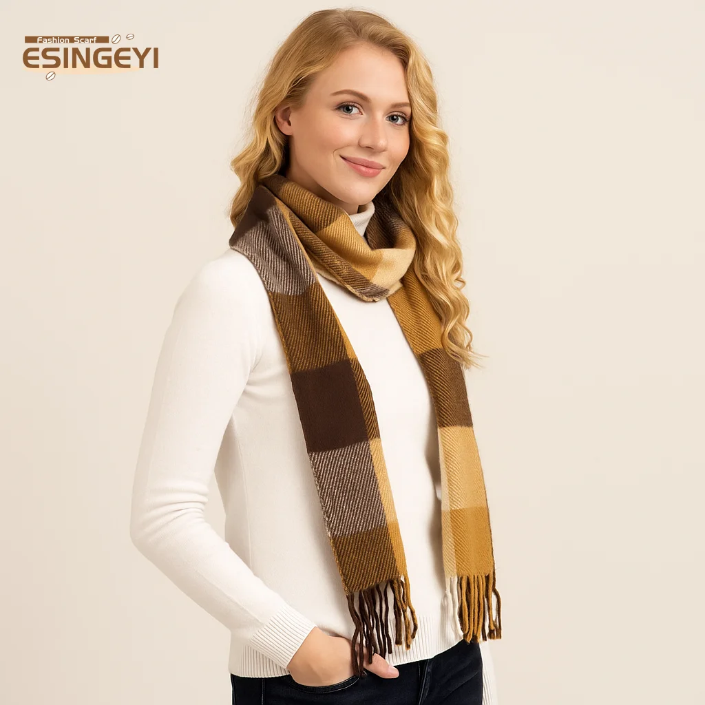 ESINGEYI 2025 зимние шарфы, рождественский универсальный кашемировый платок для женщин, роскошный мягкий шарф для волос, модный аксессуар, теплая шея