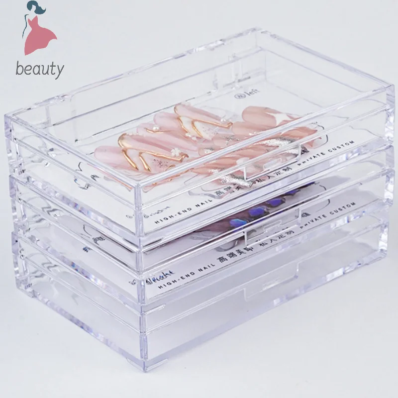 Caja de almacenamiento transparente a prueba de polvo para uñas, cajas de embalaje antioxidantes, contenedor de uñas, soporte de exhibición de manicura de plástico portátil