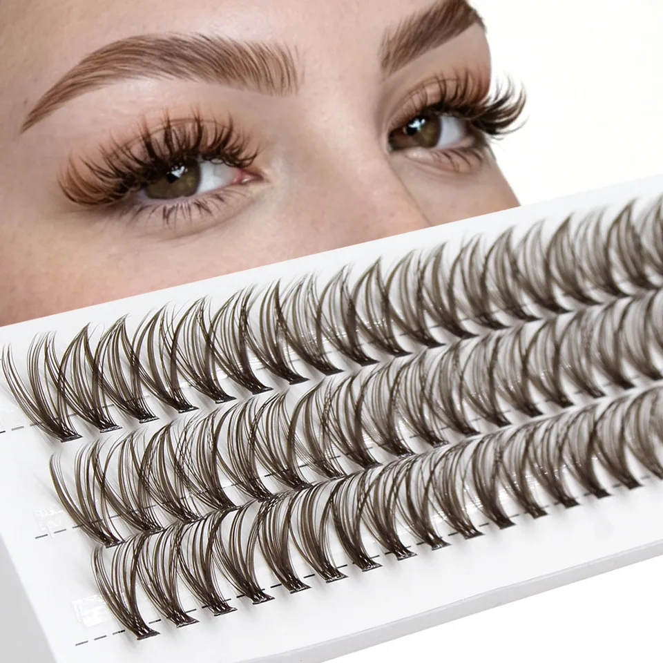 Moonlily 60 piezas de pestañas marrones en racimo, extensión de pestañas 3D volumen, visón marrón oscuro, pestañas postizas de seda, herramienta de maquillaje