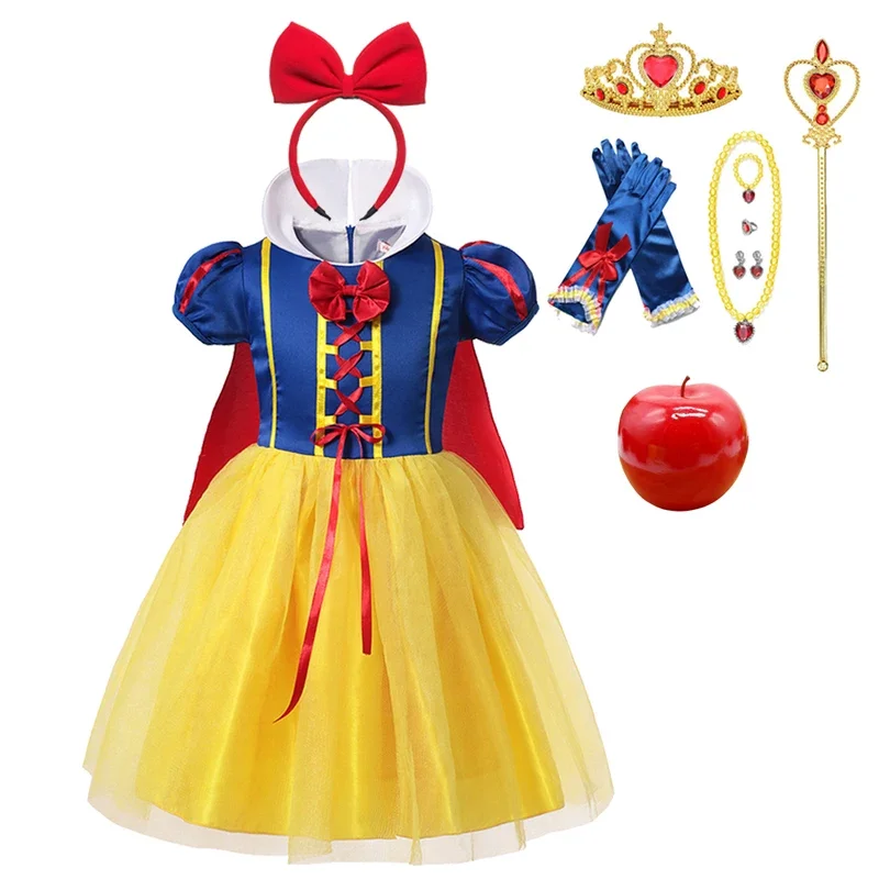 Disney snow white summer girls dress Princess cosplay costume 2024 New puff sleeve charm dress Carnival birthday party dress for