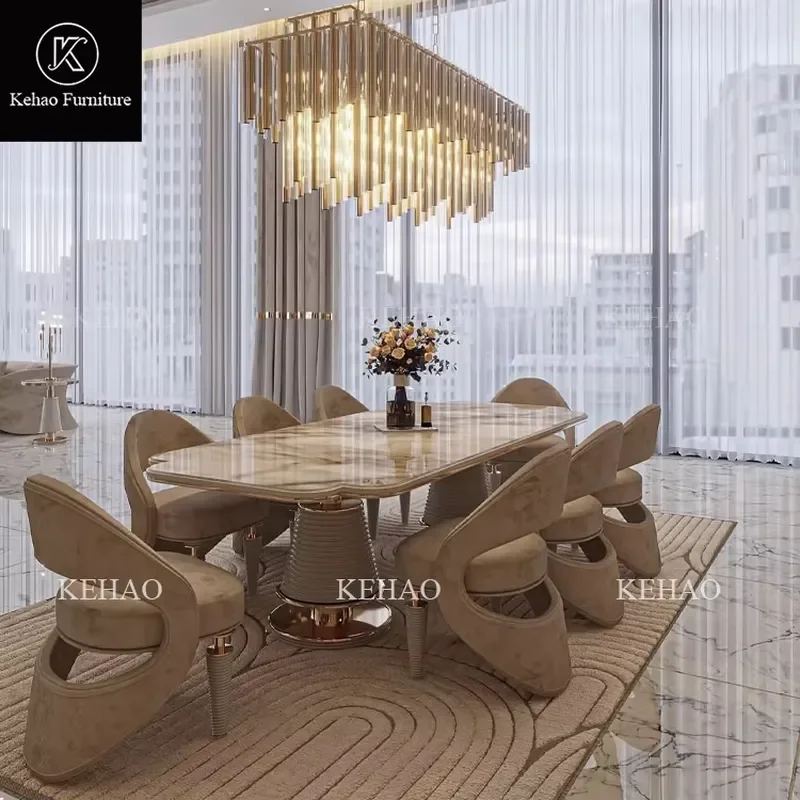 Manufacturer Factory Price Customization Design Dining Room Furniture Marble High End Dining Table Set 8 Seater Chairs