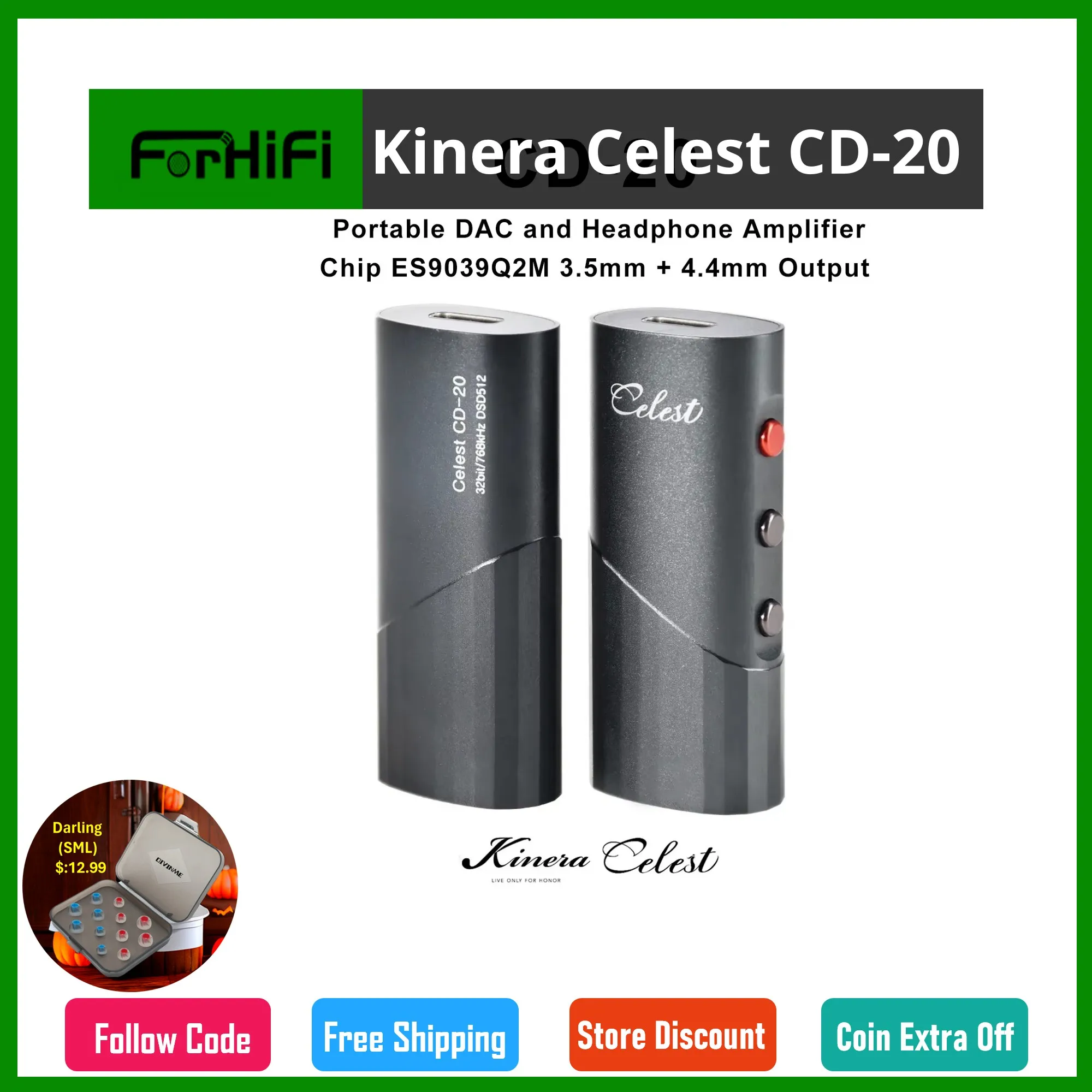 New Kinera Celest CD-20 Protable DAC Headphone Amplifier 3.5mm And 4.4mm Plug Type-C Cable Audio Decoding Earphones Accessories