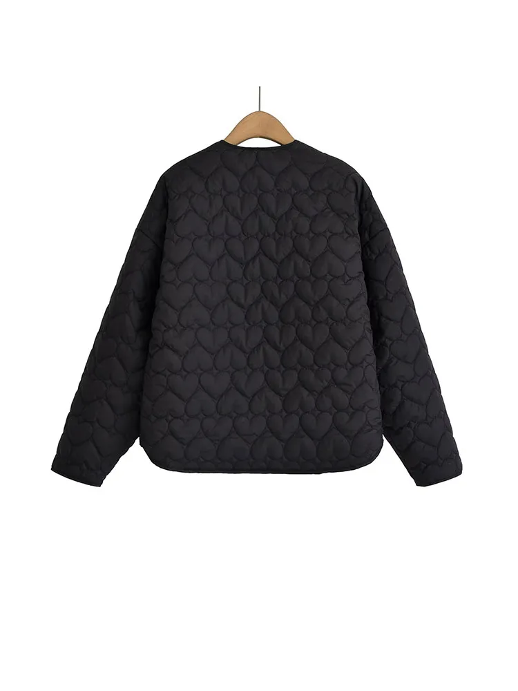 2024 autumn new style fashionable commuting versatile light heart-shaped pattern long-sleeved black loose cotton jacket