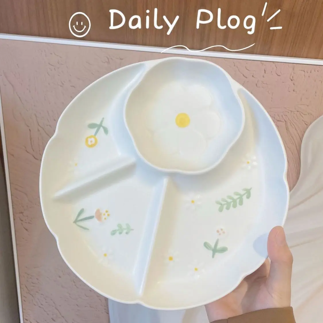 Embossed Daisy Grid Plate, Adult Fat Reducing Postpartum Meal, High Appearance Breakfast Plate, Children's Ceramic Plate