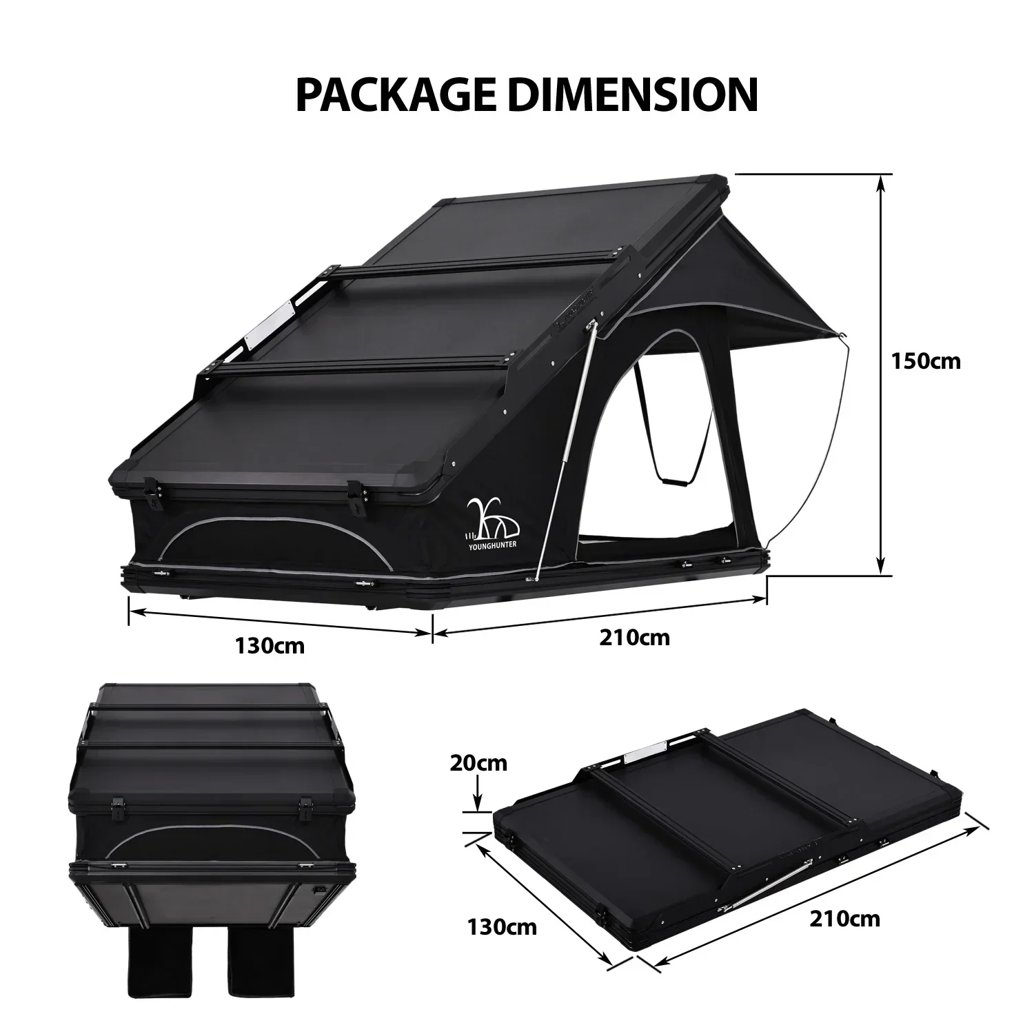 YOUNGHUNTER 4x4 الألومنيوم X على شكل إطار سقف علوي خيمة التخييم ماكس عالية تصميم مثلث للمغامرات في الهواء الطلق