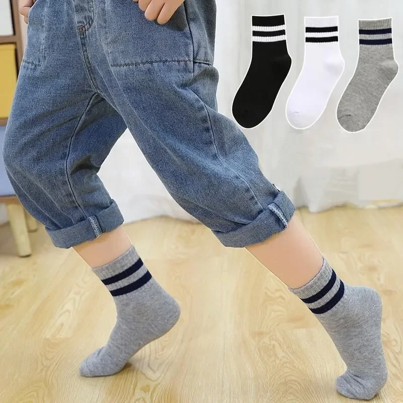 5Pairs High Quality Children Breathable Cotton Socks Fashion Unisex Cotton Stripe Sports Boys Girls Stocking 3-12Years