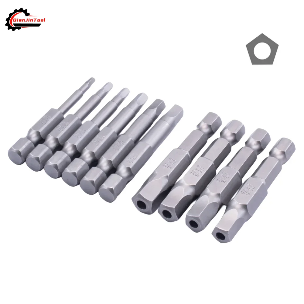 10Pcs Pentagonal Screwdriver Bit With Hole 1/4'' Hex 50mm Wrench Magnetic Socket Electric Wind Drill Head H 2.15 3.15 6.35 7.55