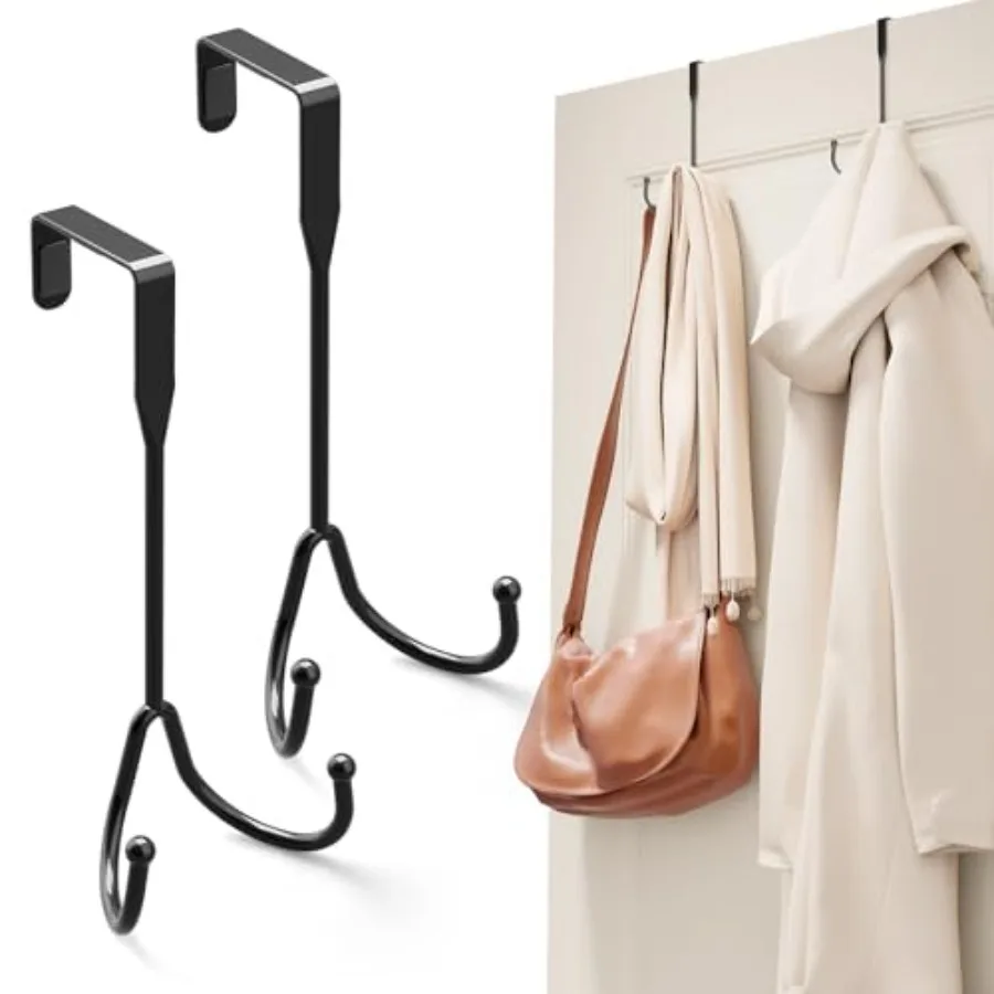 

2 Pack Over The Door Hooks, Over The Door Hanger Heavy Duty Metal Double Hook, Over The Door Towel Rack for Bathroom, Door Hang