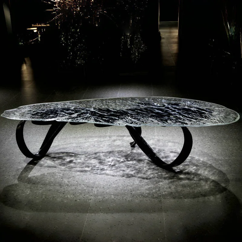 Simple high transparent lion crystal tea table living room household resin table water ripple three-dimensional Chinese style wi