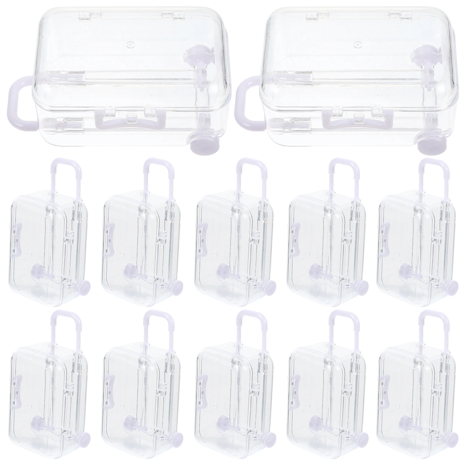 

12pcs Mini Suitcase Candy Boxes White Small Transparent Luggage Travel Party Decorations Gift Packing Pastry Dessert Favors