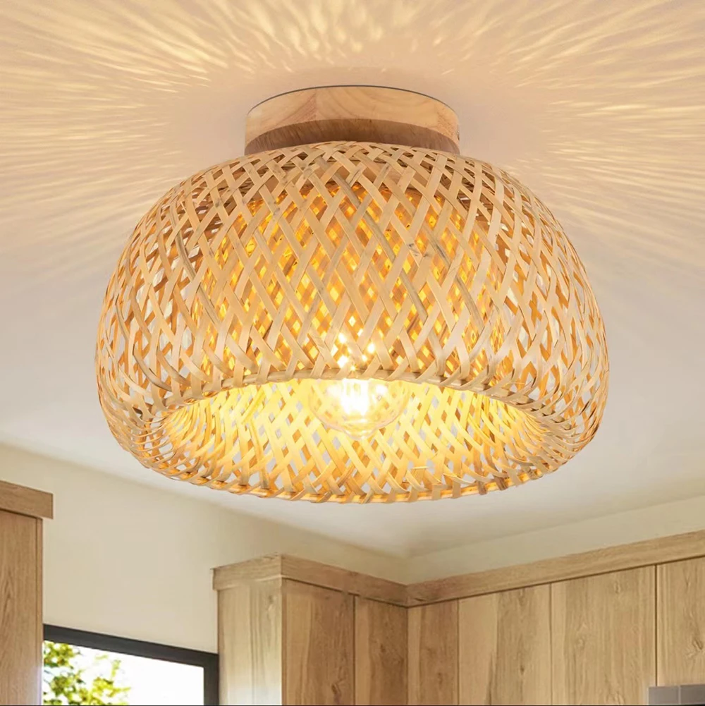 

Hand Knitted Chinese Style Bamboo Ceiling light Weaving Hanging Lamp Restaurant Chandelier Home Decor Lighting Fixture AC85-260V