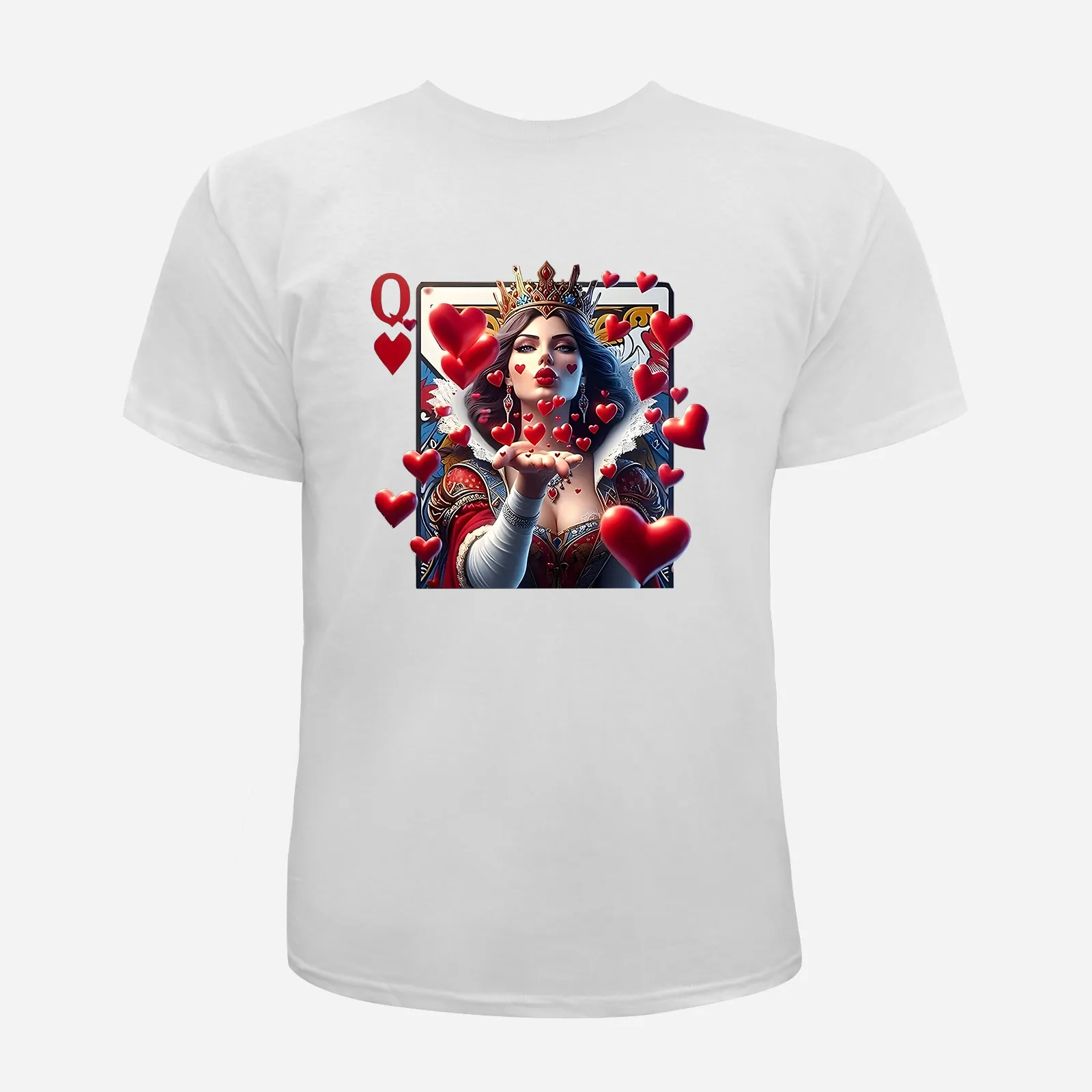 تي شيرت بتصميم جرافيك Red Heart Queen Poker للجنسين، تي شيرت علوي للنساء والرجال