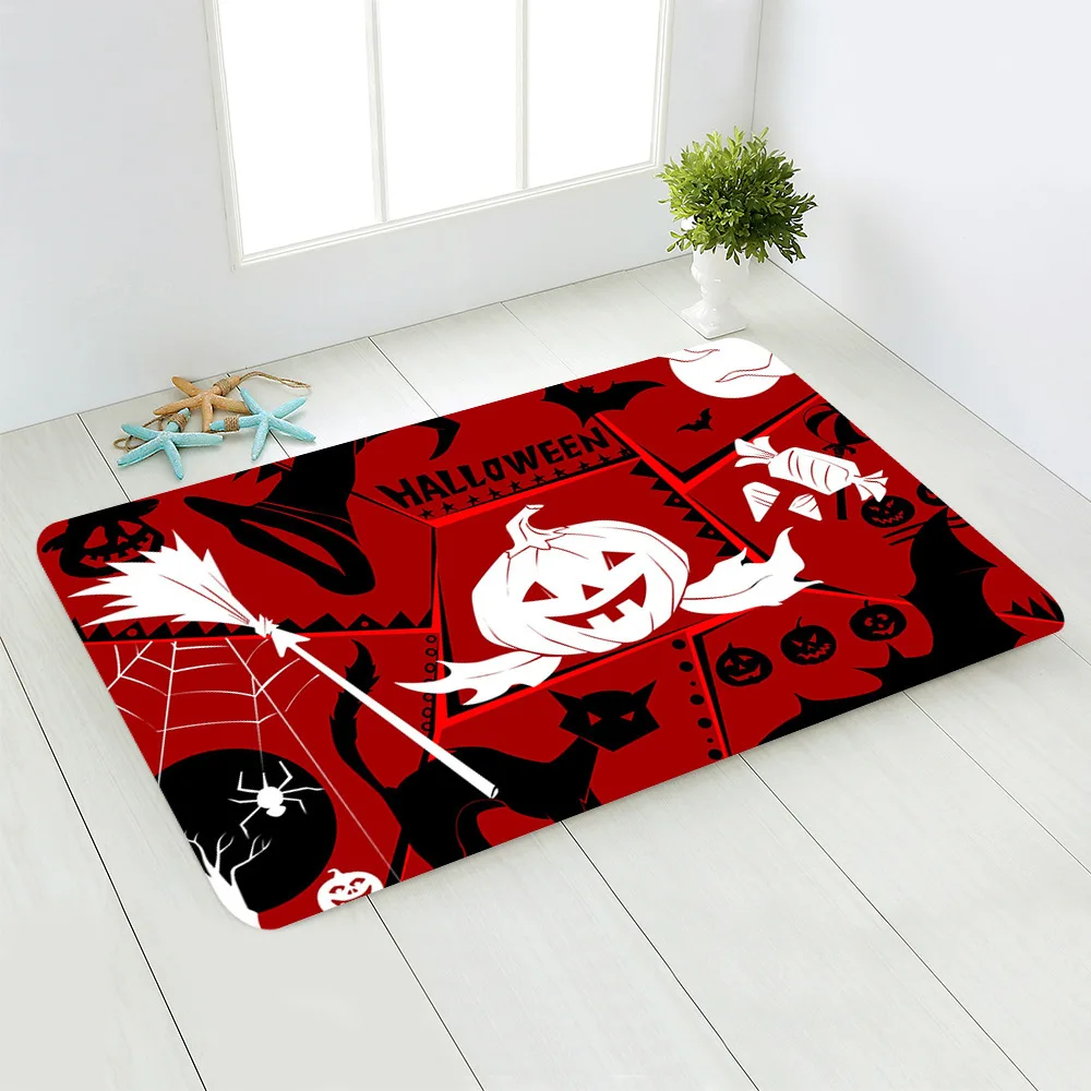 VIKAMA Halloween Devil Pumpkin Pattern Floor Mat for Bathroom Door, Stain-resistant and Anti-slip Floor Mat, Interior Decoration