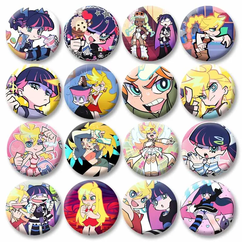 Kawaii Anime Character Panty Stocking Button Brooch Cute Cartoon Round Lapel Pins Backpack Clothes Decor Jewelry Cosplay Badge