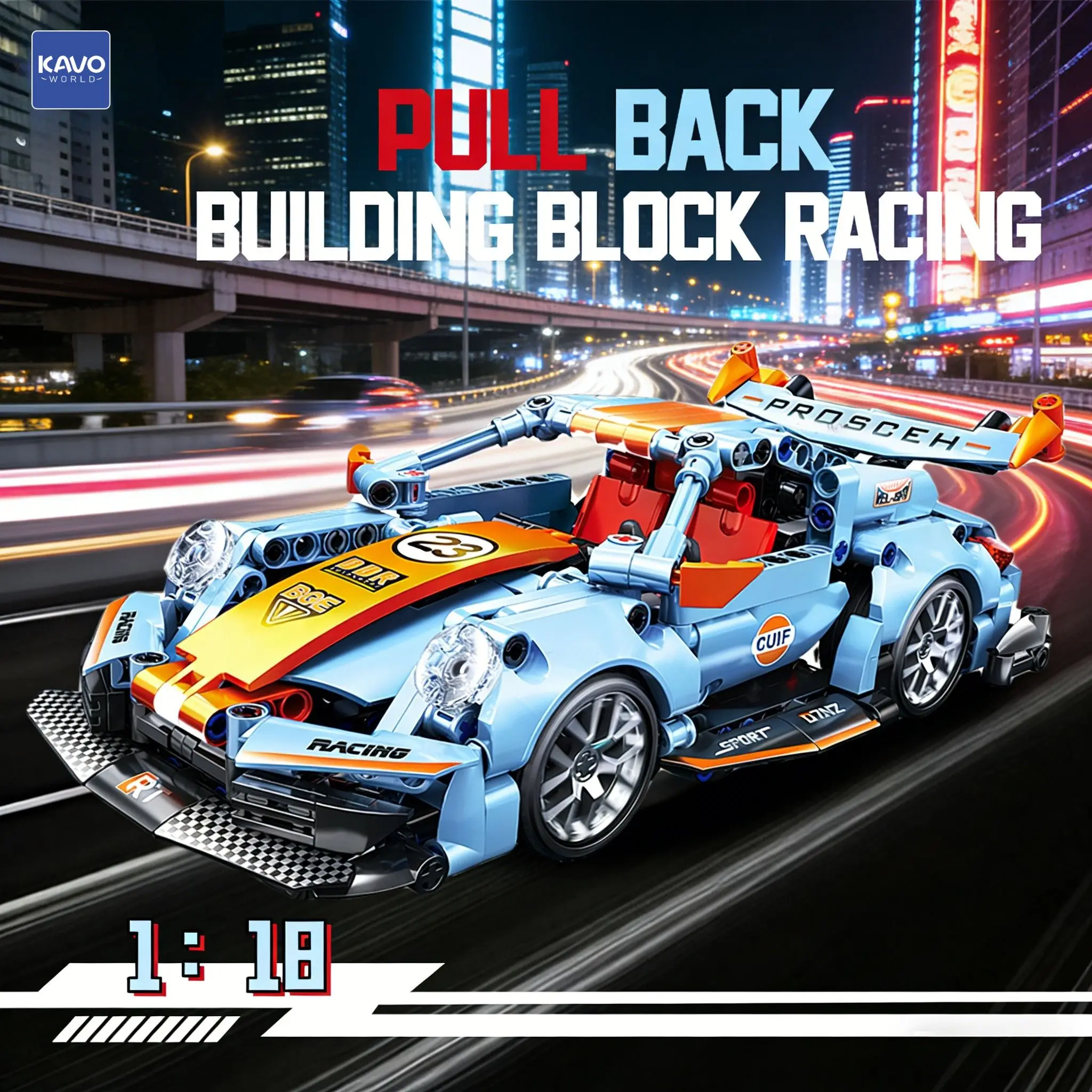 

KAVOWORLD 523PCS Pull Back Building Block Racing Car Educational Toys Detailed Racing Vehicle Construction Kit for Kids Play