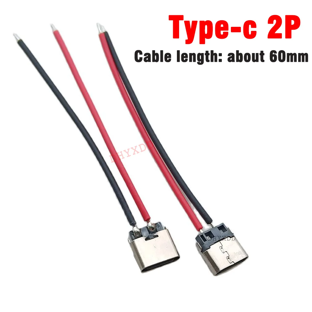 10Pcs USB3.1 Type-C 2Pin Horizontal / Vertical 2P Simple Soldered Female Plug-in Board Quick Charging USB Connector