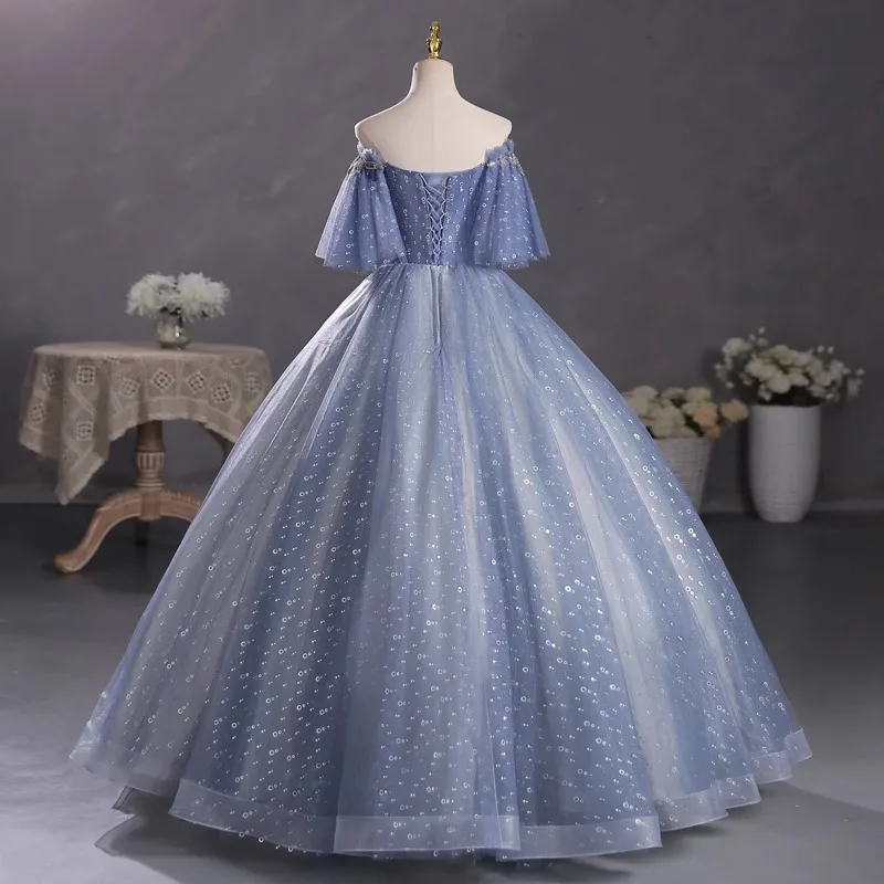 Luxury Quinceanera Dresses Sequined Pleated Off The Shoulder Short Sleeve Sweetheart Formal Ball Gowns Prom Dresses Robe De Bal