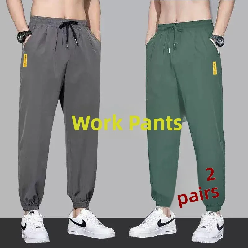 

Ice Silk Work Pants Men's Summer Thin Breathable Quick Dry Casual Straight Leg Cool Feeling Long Pants Loose Fit Casual Trousers