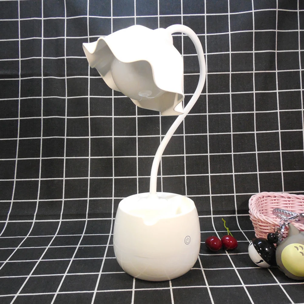 

Desk Lamp LED Desk Lamp Eye Protection Desk Lamp Touch Desk Lamp Flower Design Pen Holder for Home Office School (White)