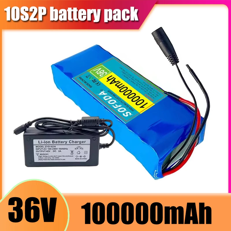 36V 100Ah 10S2P large capacity battery pack 18650 lithium-ion rechargeable battery, electric scooter battery
