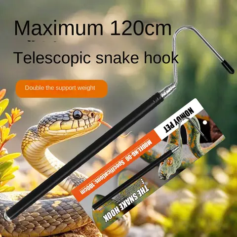 Professional snake catching tool with extended, bite-proof, foldable, and slip-resistant handle (120 cm), black metal snake hook