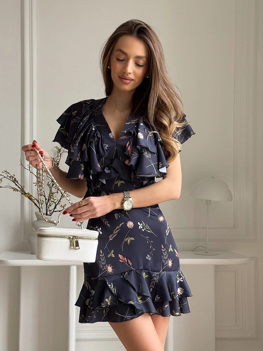 

Marthaqiqi повседневные женские ночные рубашки с коротким рукавом, сексуальная одежда для сна с v-образным вырезом, мини-платье с принтом, зимние женские пижамы, тонкие