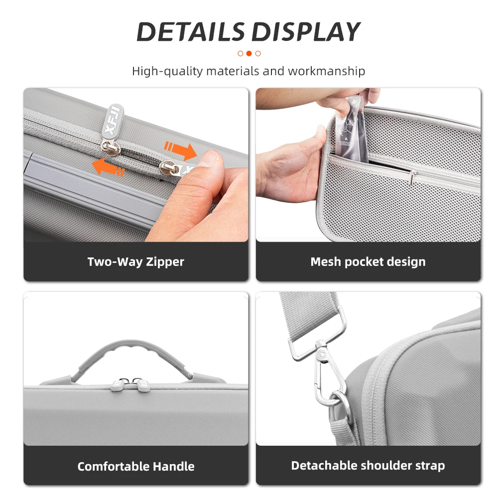XFJI Tragetasche Kompatibel mit DJI Mini 4 Pro PU-Leder Reisetasche Geeignet für Mini 4 Pro RC2/RC-N2 Drohnen-Zubehör – Detail 9