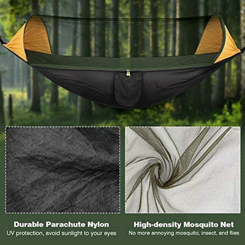 2X Portable Automatic Camping Hammock With Mosquito Net,Folding Multi Use Hammock Swing For Outdoor Camping,Black&Yellow