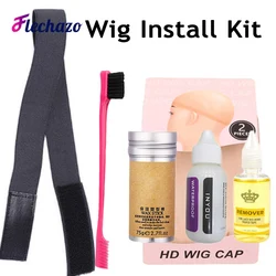 Removedor de pegamento para peluca, Kit de instalación fácil de usar, Control de bordes de 6 piezas, palo de cera para el cabello, banda de fusión de encaje, gorro HD para peluca