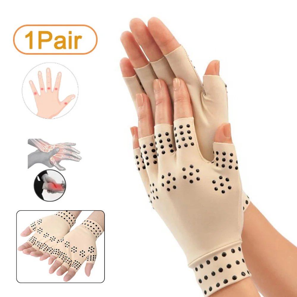 1 Pair Magnetic Therapy Fingerless Gloves Wrist Support Arthritis Pain Relief Heal Joints Braces Supports Health Care Sport Safe