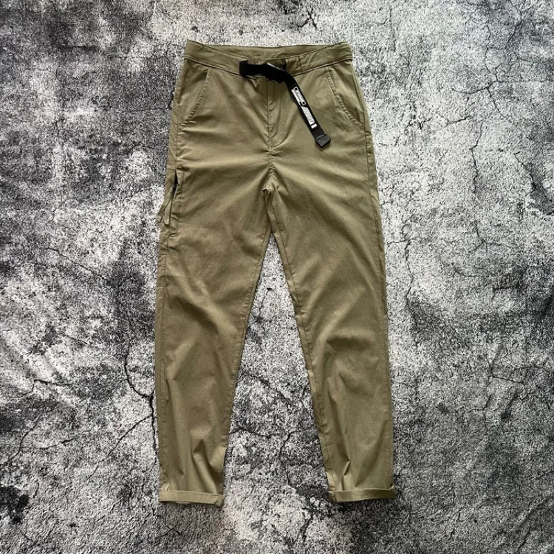 Functional Outdoor Ultra-Thin Breathable Comfort Stretch Slim Straight Buckle Belt Water-Repellent Sports Cargo Pants Men Spring