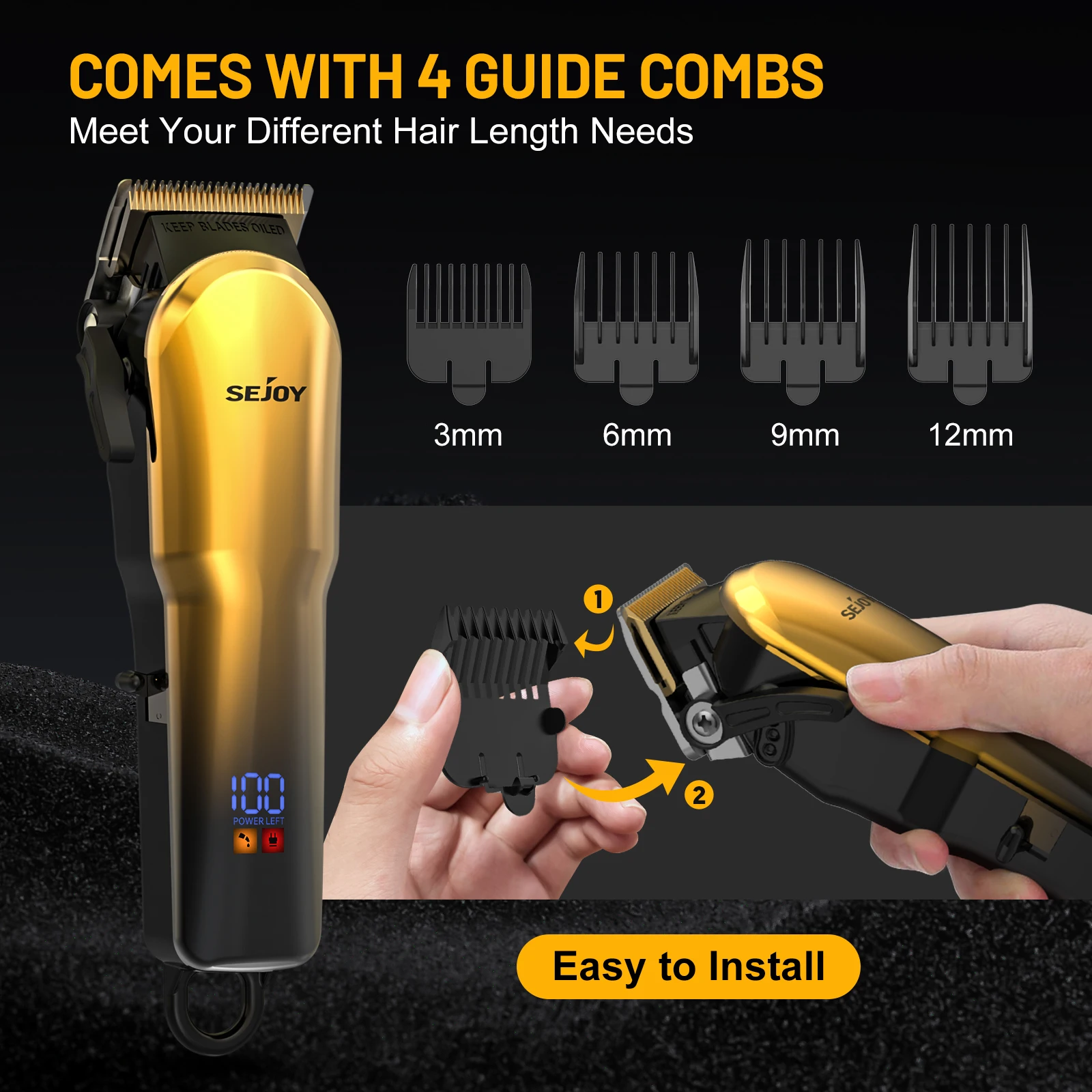 Sejoy Men's Hair Clipper Cordless Electric Hair Cutting Machine Professional Hair Barber Trimmer For Men Clipper Shaving Machine