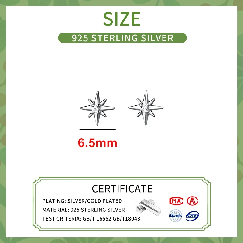 SOFTPIG 100% 925 Sterling Silver Zircon 6.5mm Star Stud Earrings for Women Classic Fine Jewelry Minimalist Accessories