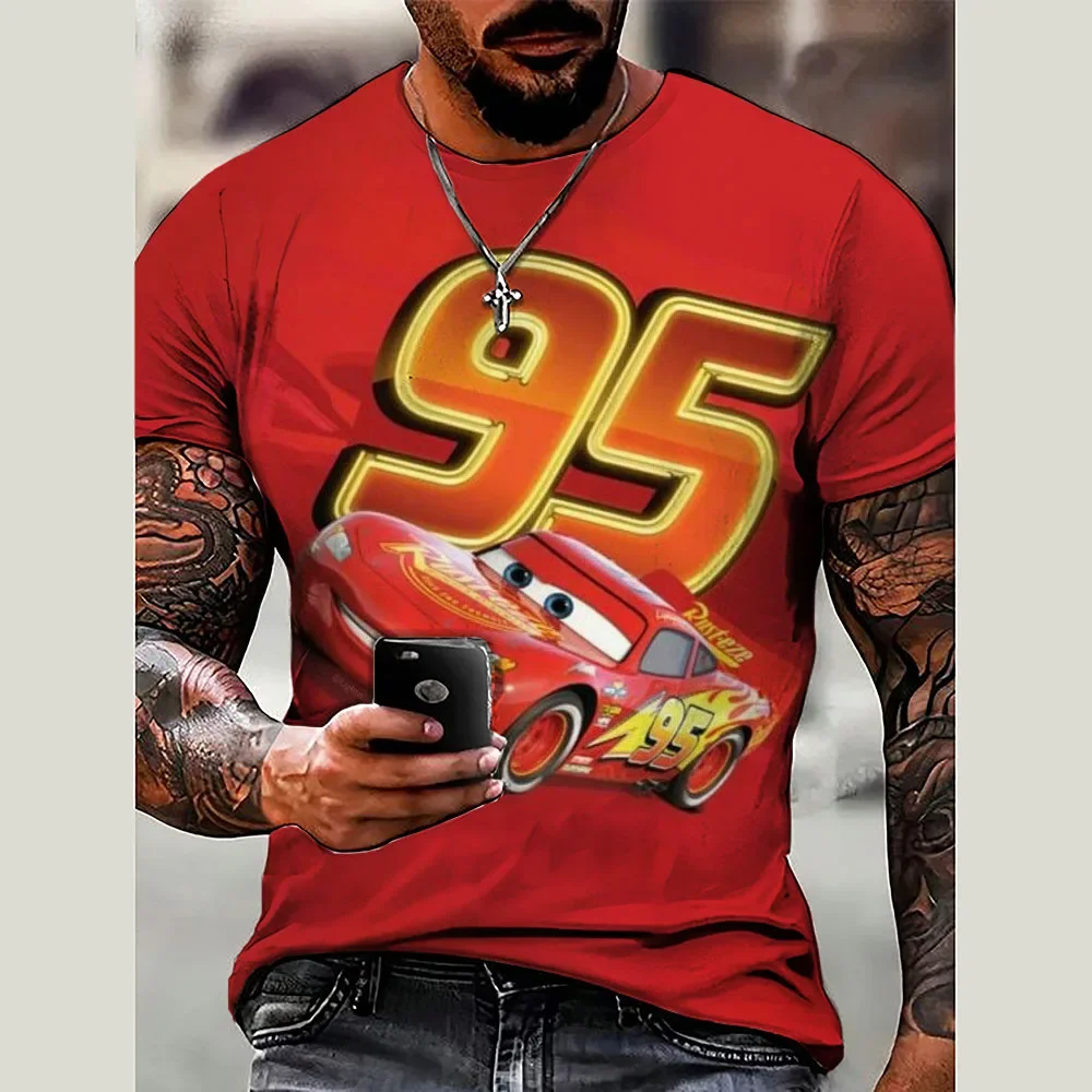 ديزني بيكسار السيارات البرق ماكوين 2026 صيف جديد عصري الرجال قصيرة الأكمام الكرتون المطبوعة تي شيرت غير رسمي #2