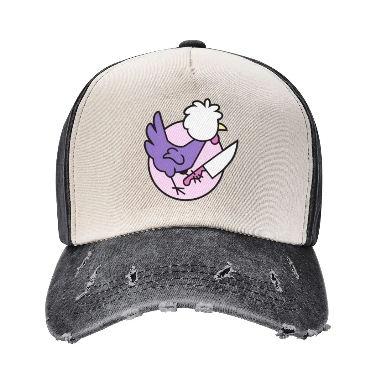 

Birds with Knives - White Crested Black Polish Chicken Hen with cleaver says Cut out the Negative Self Talk Baseball Cap