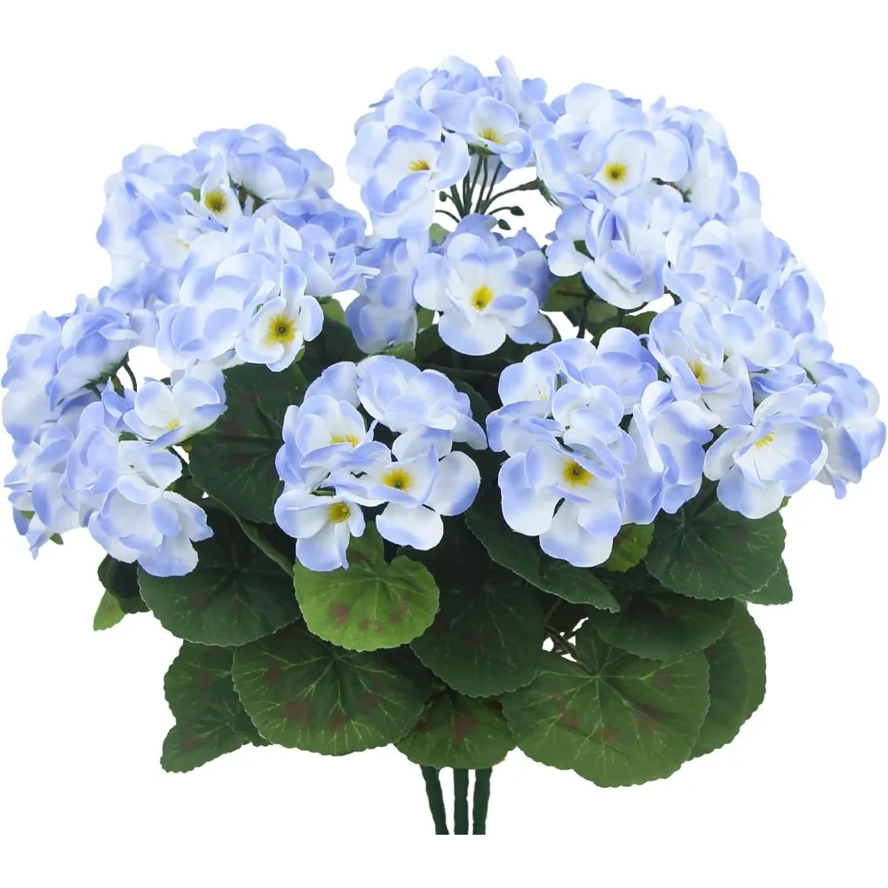 

3 Pcs Artificial Geraniums Flowers Silk Geraniums for Outdoors UV Resistant Blue Artificial Geranium Bush Faux Flowers Plant for