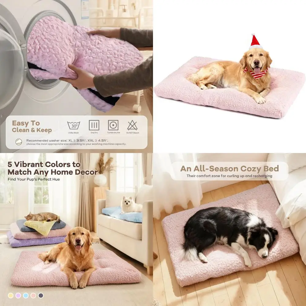 

Plush Pet Crate Bed with Washable Anti-Slip Mat for Large, Medium, Small Dogs and Cats, 41 x 27, Pink