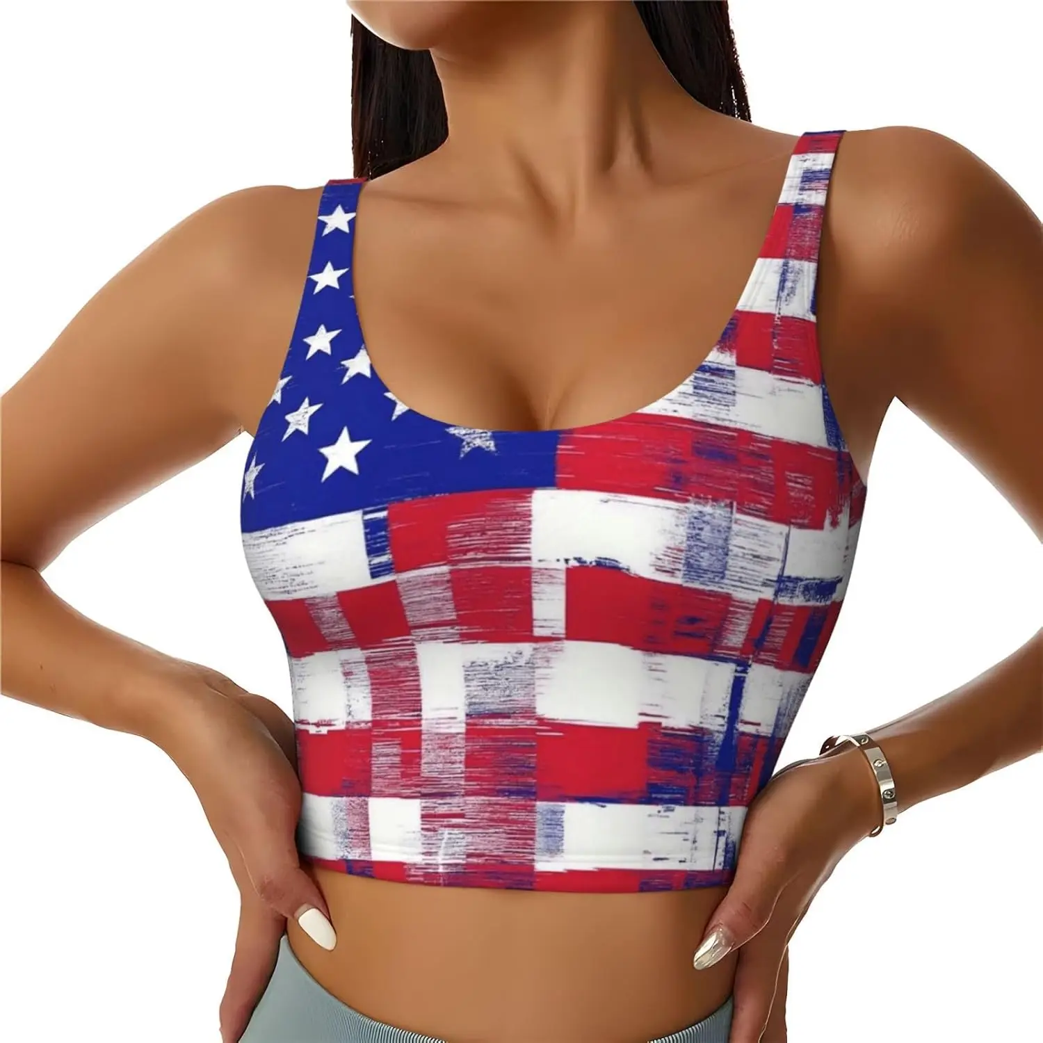 Old Fashion USA Flag Women Athletic Cozy Yoga Bra Tank Tops for Sports Running & Gym Activities