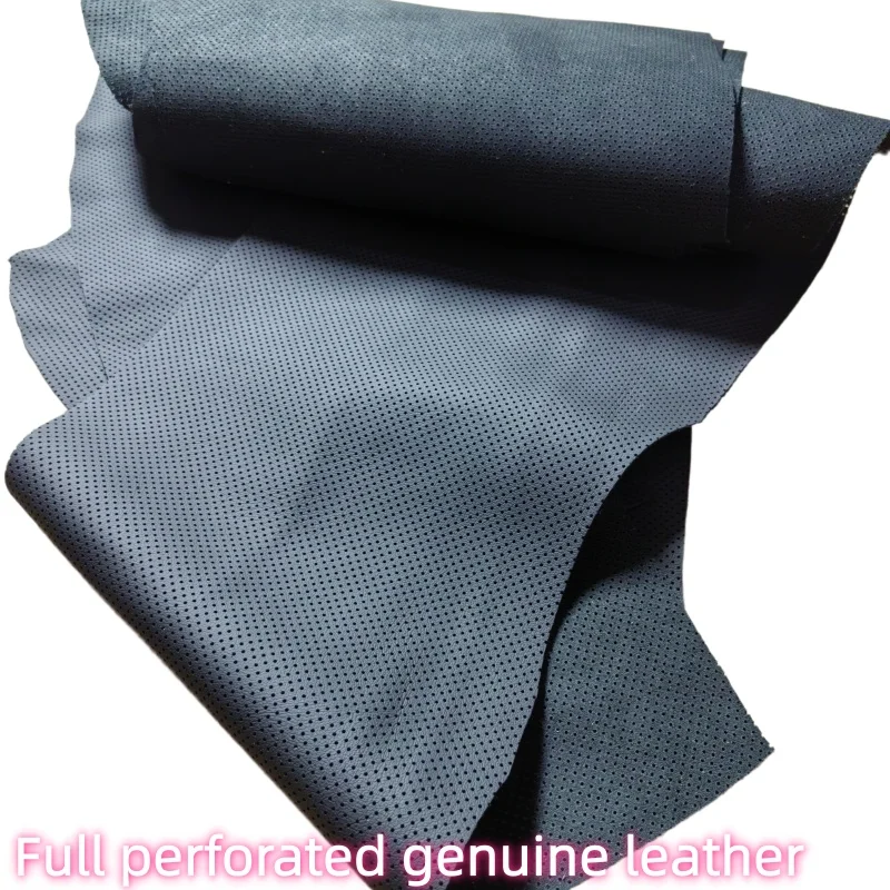1.3mm Black Perforated Cowhide, Top Grain Genuine Leather Fabric, Handmade DIY Material for Shoes & Cushions, Whole Piece Cuttin