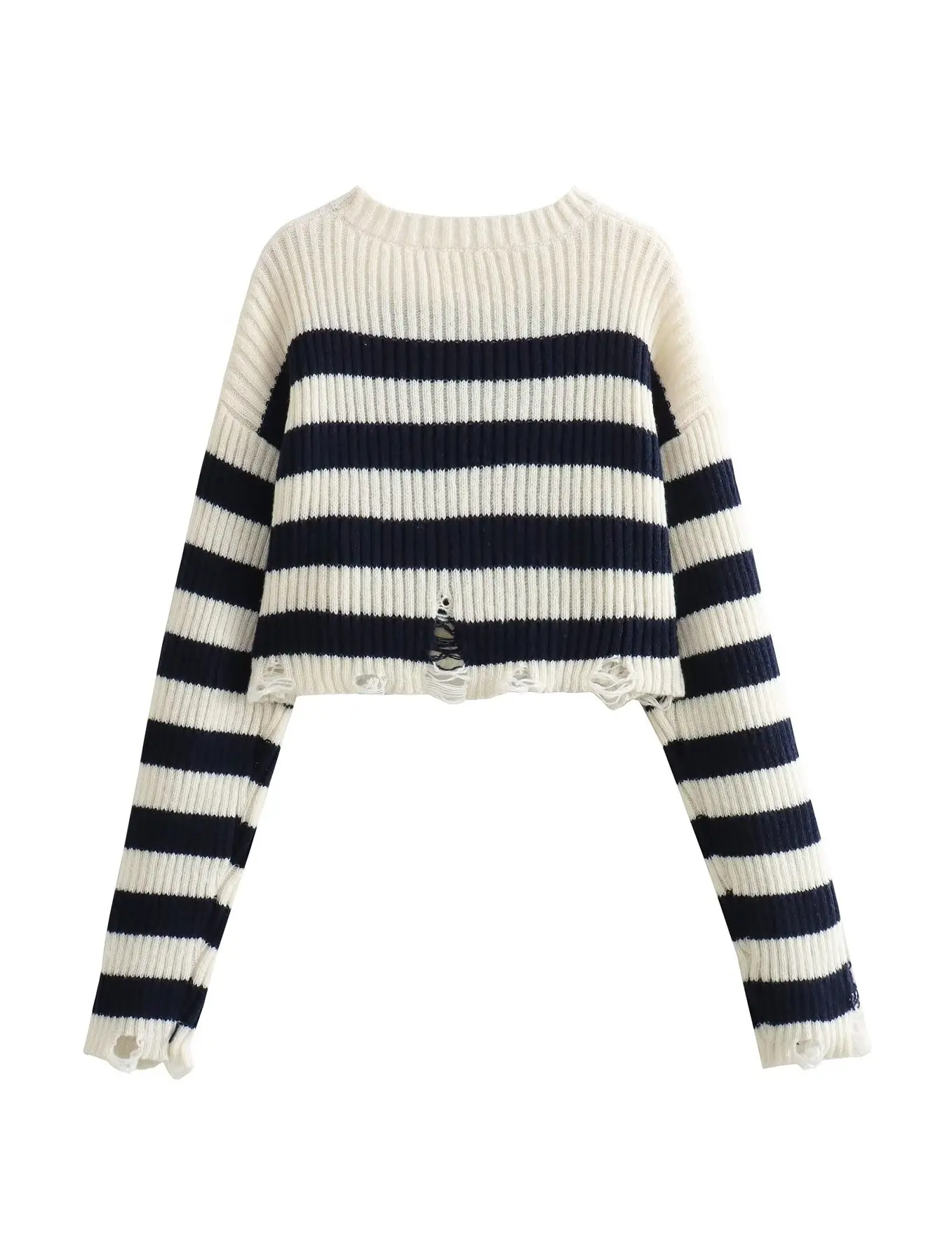 Women's Striped Sweater And Solid Color Sweater Ultra Short Long Sleeve Pullover Spring And Autumn Fashionable Sweaters