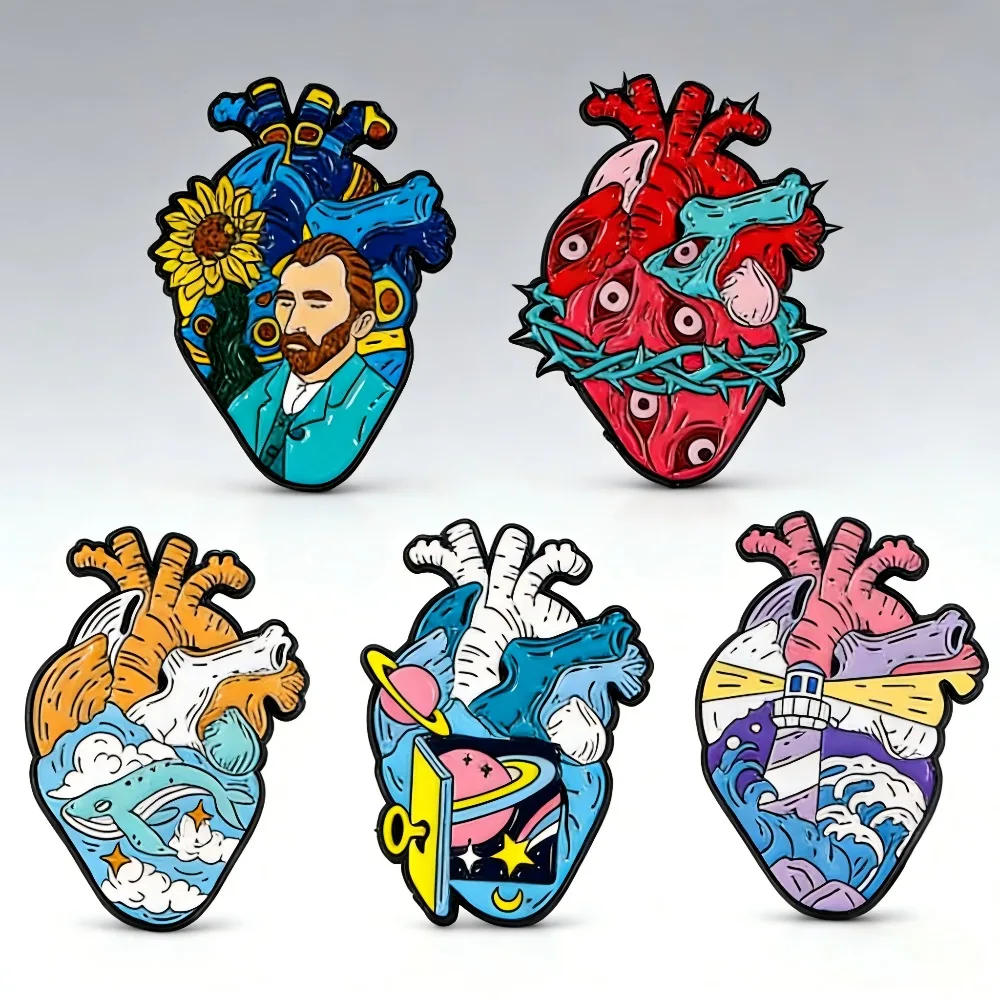 Oil Painting Heart Badge Metal Enamel Pin DIY Clothes Backpack Pins Badges Home Decorative Crafts Accessories Bags Functional