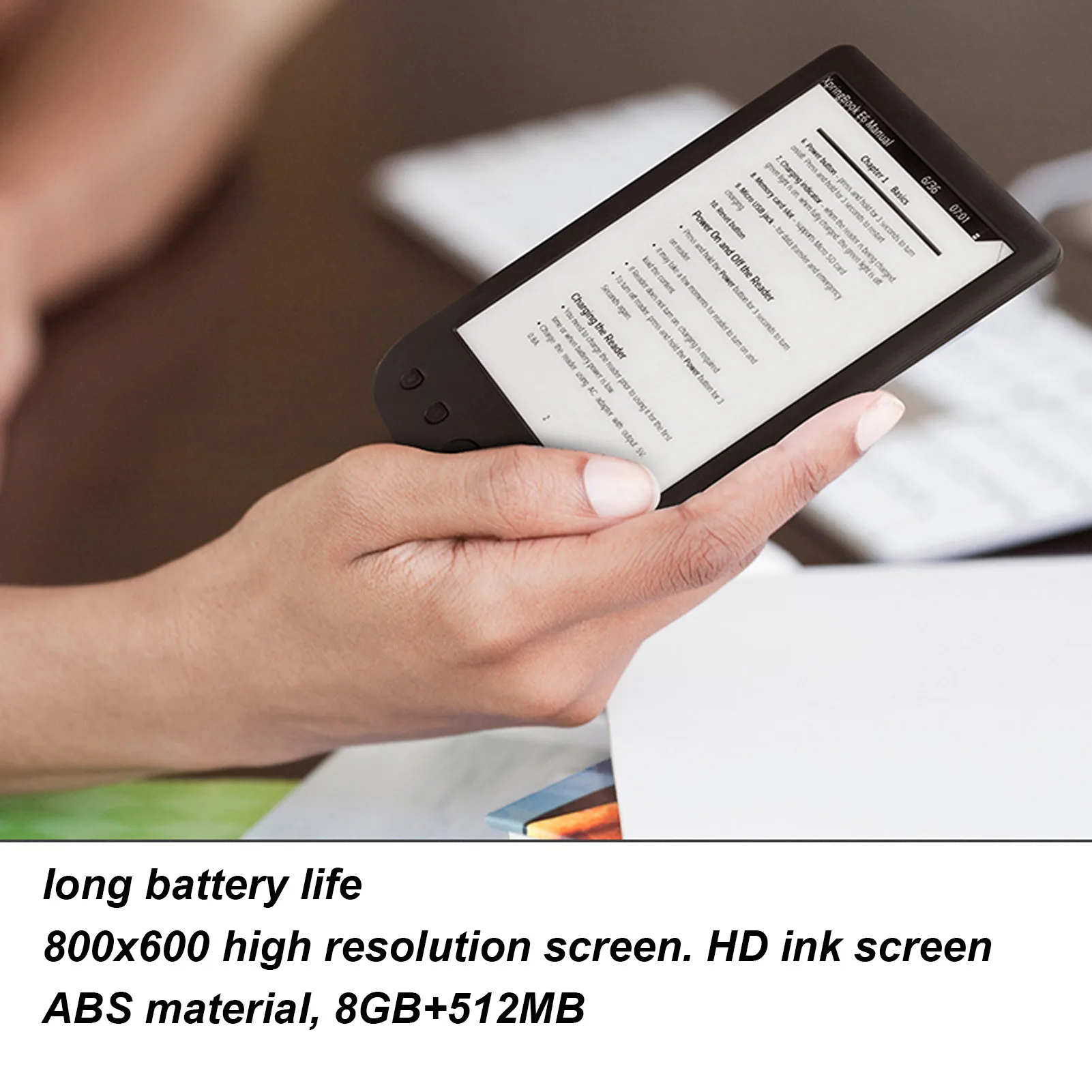 

Ebook Reader Ereader 6in 800x600 HD Ink Screen E Reader 8GB 512MB ABS Ebook Reader with Protective Case Film for Reading Ereader