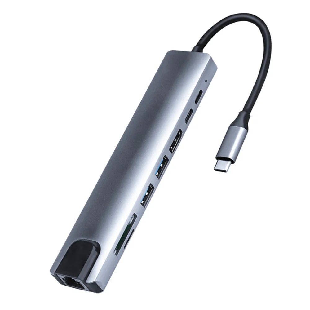 USB C Hub for Macbook 8In1 Adapter PC PD Charge 8 Ports Dock Station RJ45 HDMI-Compatible TF/SD Card Macbook Type-C Splitter