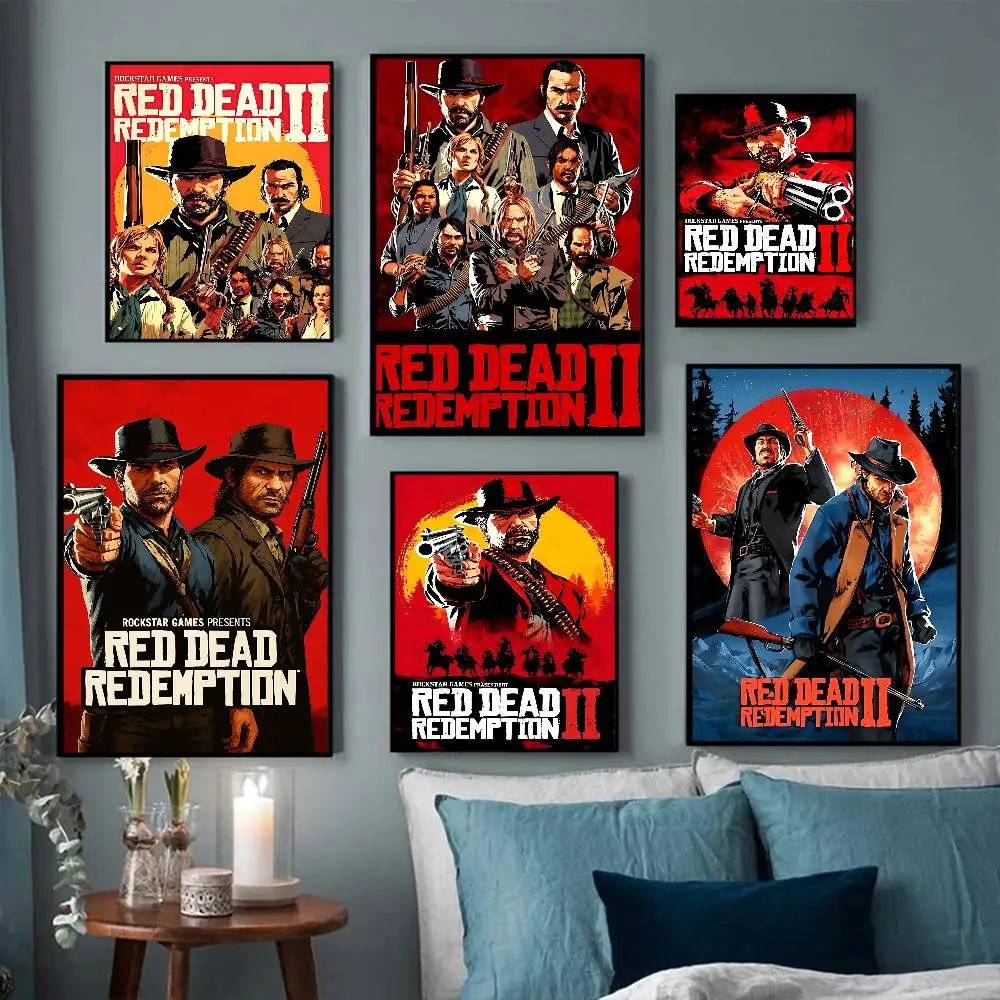 Game R-Red Dead Redemption 2 RDR2 Classic Vintage Posters Decoracion Painting Wall Art White Kraft Paper Kawaii Room Decor