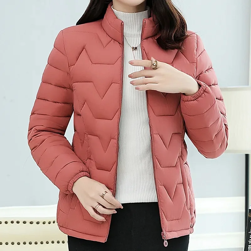 2024 New Fashion Women Down Cotton Jacket Autumn Winter Stand Collar Long Sleeve Warm Coat Female Parka New Chaquetas Para Mujer