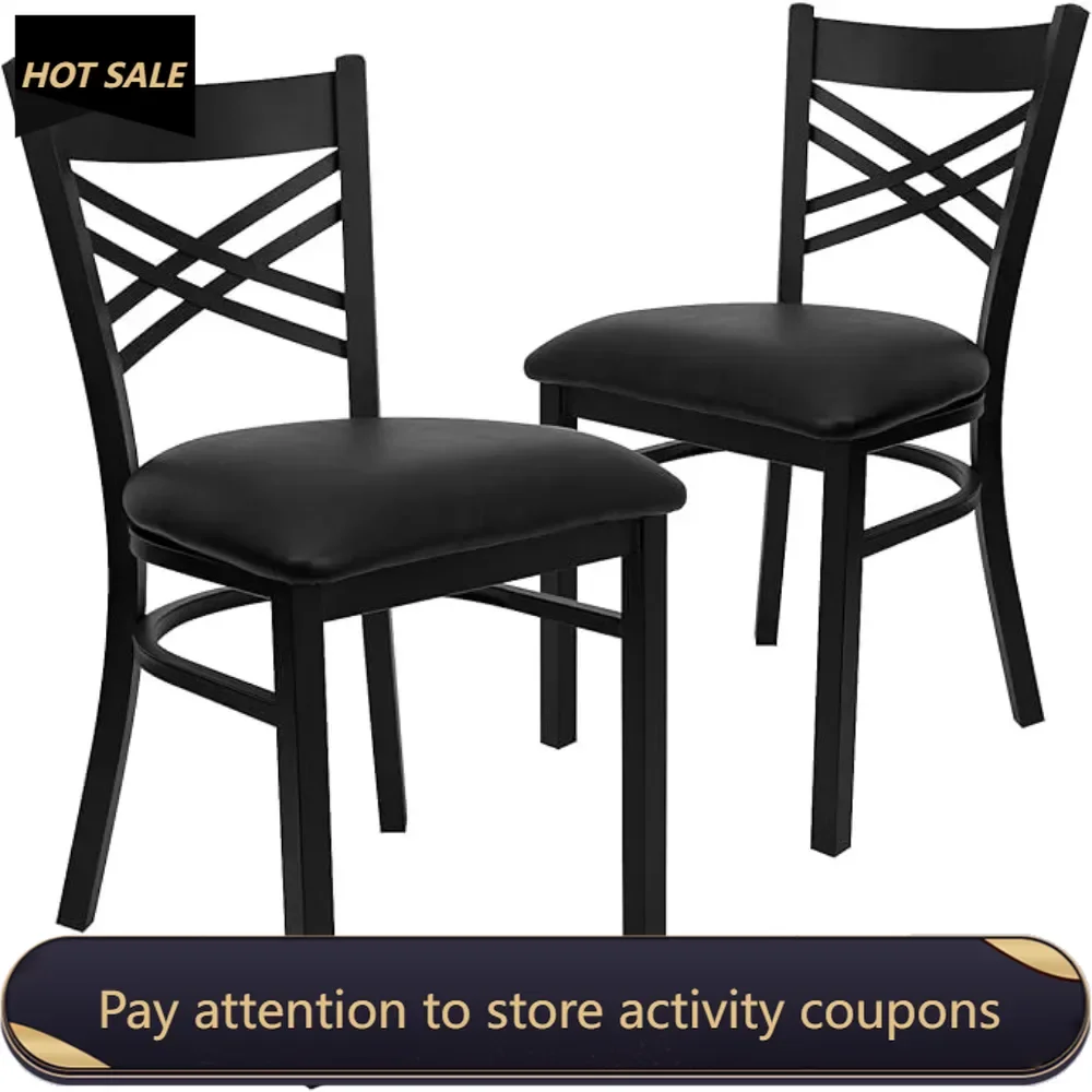 

2 Pack Black ''X'' Back Metal Restaurant Chair - Black Vinyl Seat Freight Free Dinning Tables and Chairs for Dining Table Mobile