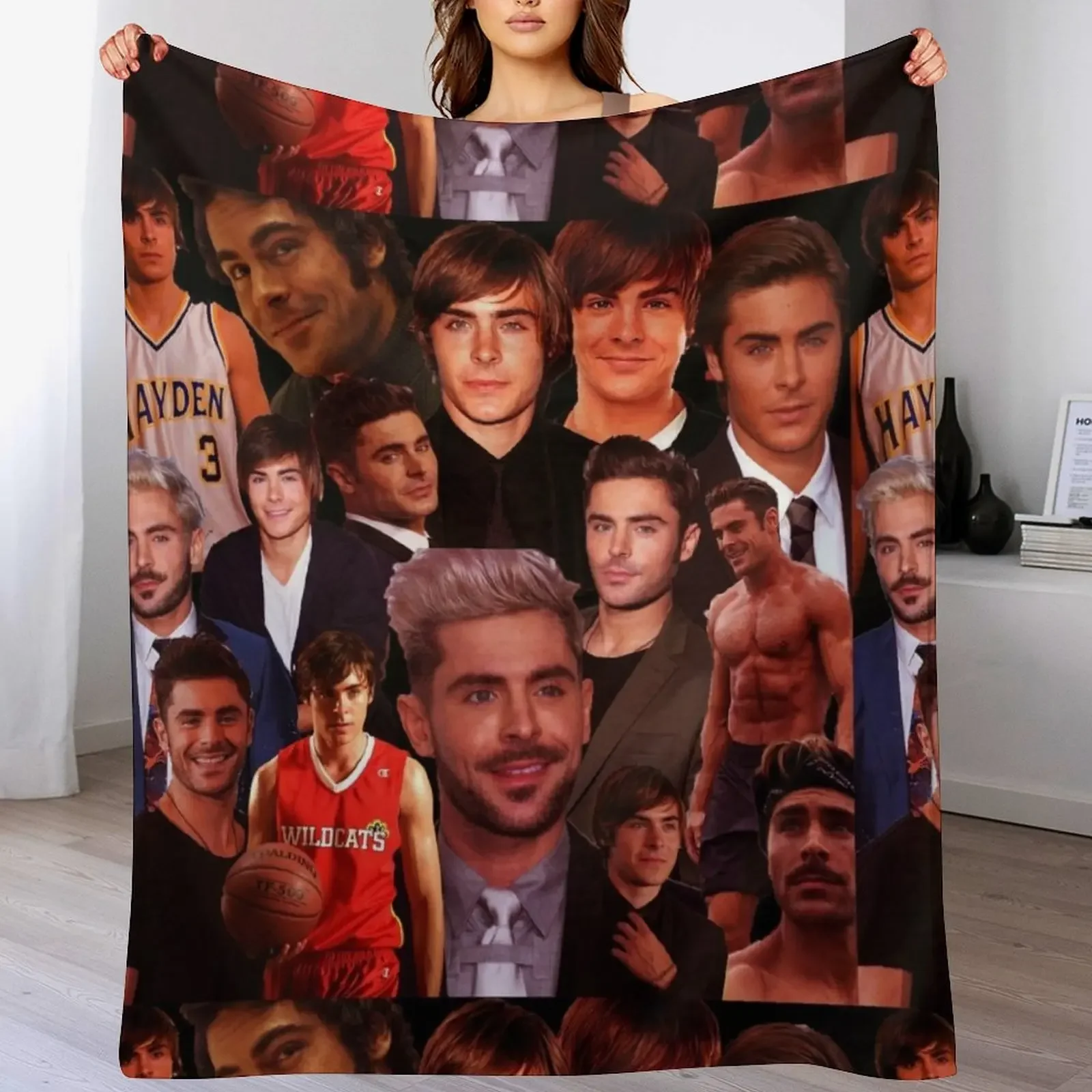 

Zac efron collage design poster 2020 Throw Blanket Beach Soft Plush Plaid Plaid warm winter Blankets