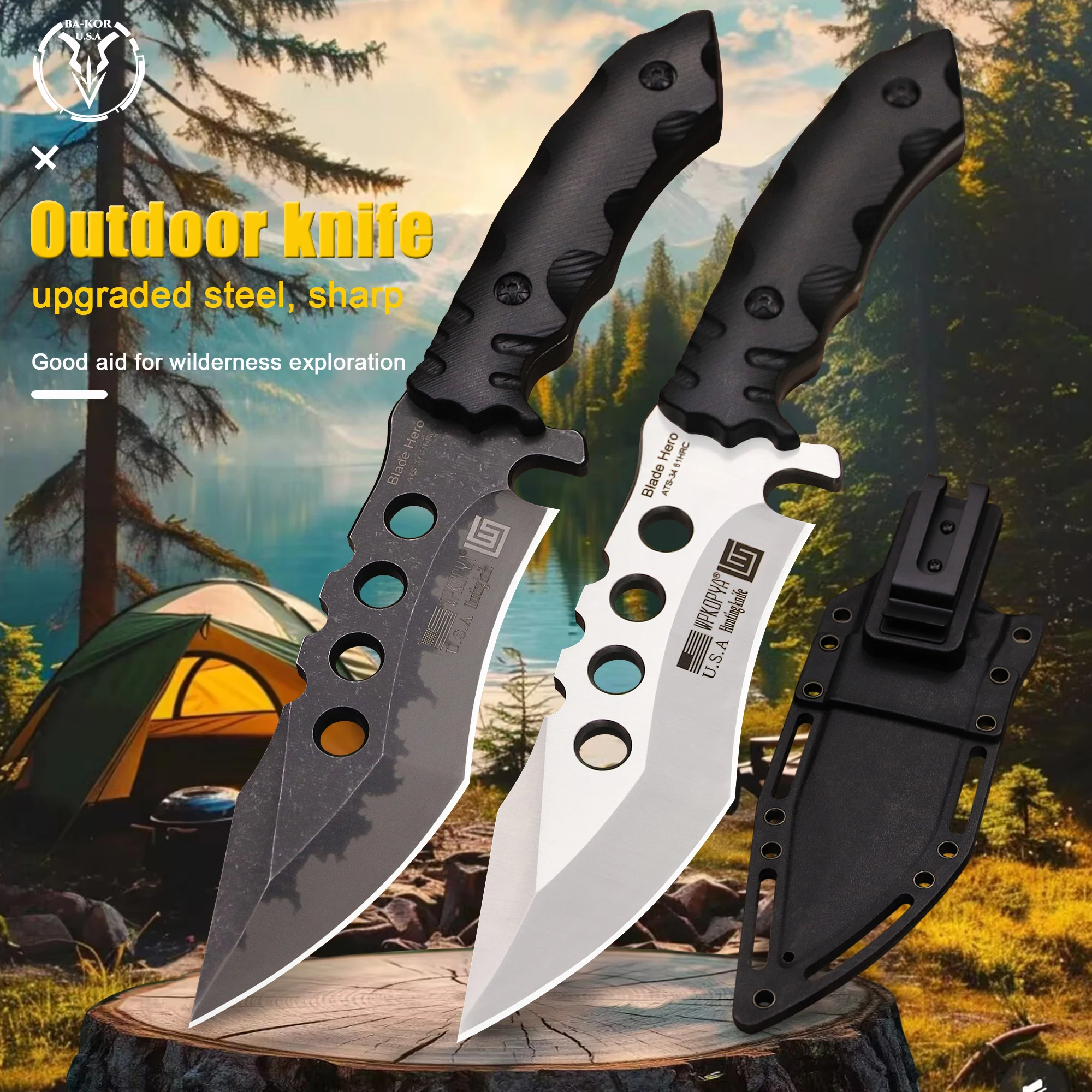 WPKOPYA USA high-end Tang style outdoor hunting knife, jungle adventure survival knife, camping EDC tool knife